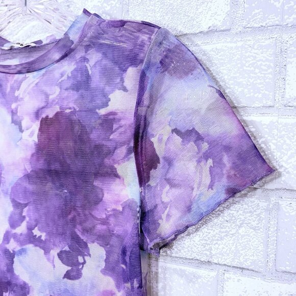 Reformation Sheer Mesh Floral Crop Top XS Purple Fairy‎ Stretch Y2K Grunge Boho - Picture 7 of 10